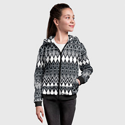 Толстовка на молнии детская Белые ромбы, цвет: 3D-черный — фото 2