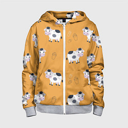 Толстовка на молнии детская Веселые коровки с ведрами молока, цвет: 3D-меланж