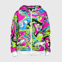 Толстовка на молнии детская Абстрактные мраморные разводы в ярких цветах Поп а, цвет: 3D-белый