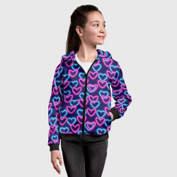 Толстовка на молнии детская Неоновые сердца, паттерн, цвет: 3D-черный — фото 2
