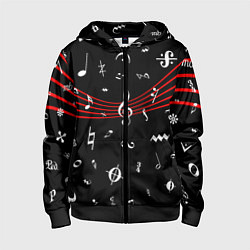 Толстовка на молнии детская Нотные Знаки с Нотным Станом, цвет: 3D-черный