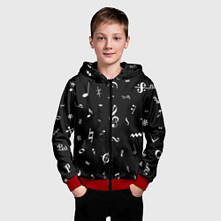 Толстовка на молнии детская Нотные Знаки Белые на Черном, цвет: 3D-красный — фото 2