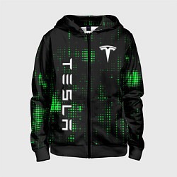 Толстовка на молнии детская Tesla Зеленые точки, цвет: 3D-черный