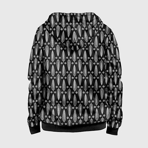 Детская толстовка на молнии Черно-белый современный модный узор листья / 3D-Черный – фото 2