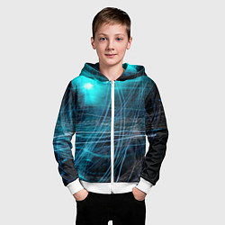 Толстовка на молнии детская Неоновые волны и линии - Голубой, цвет: 3D-белый — фото 2