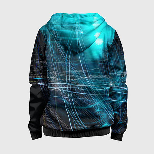 Детская толстовка на молнии Неоновые волны и линии - Голубой / 3D-Черный – фото 2
