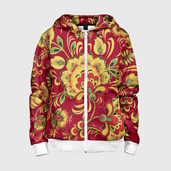 Детская толстовка на молнии Хохломская Роспись Цветы На красном Фоне