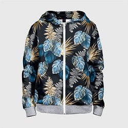 Толстовка на молнии детская Свет неоновых листьев, цвет: 3D-меланж