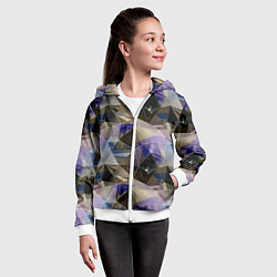 Толстовка на молнии детская Полигональный абстрактный: бежевый, коричневый, си, цвет: 3D-белый — фото 2