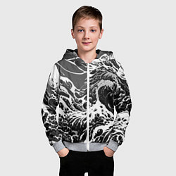 Толстовка на молнии детская Черно-белые волны, цвет: 3D-меланж — фото 2