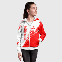 Толстовка на молнии детская Mitsubishi - красная текстура, цвет: 3D-белый — фото 2