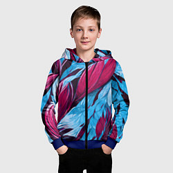 Толстовка на молнии детская Яркие экзотические перья, цвет: 3D-синий — фото 2