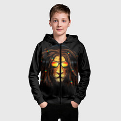 Толстовка на молнии детская Лев в наушниках с дредами, цвет: 3D-черный — фото 2