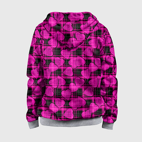 Детская толстовка на молнии Black and pink hearts pattern on checkered / 3D-Меланж – фото 2