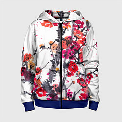 Толстовка на молнии детская Живописная ветка сакуры, цвет: 3D-синий