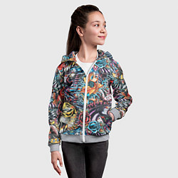 Толстовка на молнии детская Татуировки, цвет: 3D-меланж — фото 2