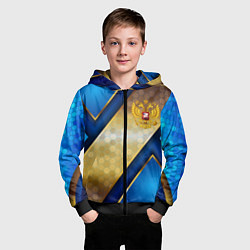 Толстовка на молнии детская Золотой герб России на синем объемном фоне, цвет: 3D-черный — фото 2