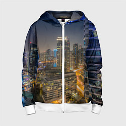 Толстовка на молнии детская Ночной красочный город, цвет: 3D-белый