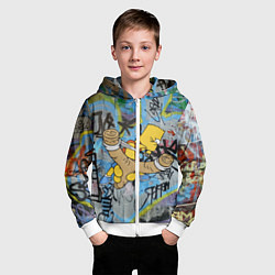 Толстовка на молнии детская Целящийся из рогатки Барт Симпсон на фоне граффити, цвет: 3D-белый — фото 2