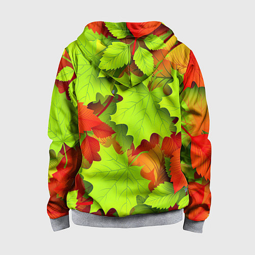 Детская толстовка на молнии Зелёные осенние листья / 3D-Меланж – фото 2