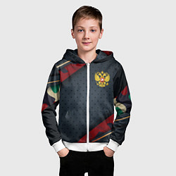 Толстовка на молнии детская Герб России черно-красный камуфляж, цвет: 3D-белый — фото 2