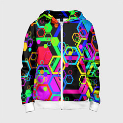 Толстовка на молнии детская Разноцветная геометрическая текстура, цвет: 3D-белый