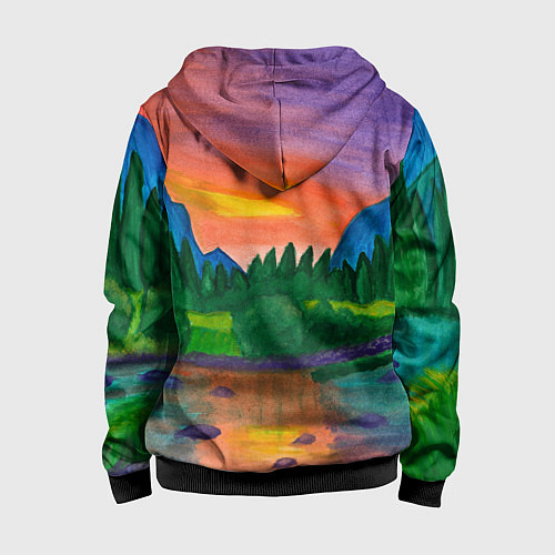 Детская толстовка на молнии Закат на реке / 3D-Черный – фото 2