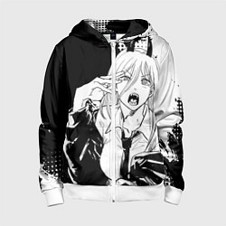 Толстовка на молнии детская Возмущенная Пауэр - Человек бензопила, цвет: 3D-белый