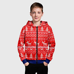 Толстовка на молнии детская Рождественский красный свитер с оленями, цвет: 3D-синий — фото 2