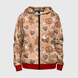 Толстовка на молнии детская Новогодний паттерн с печеньем, цвет: 3D-красный