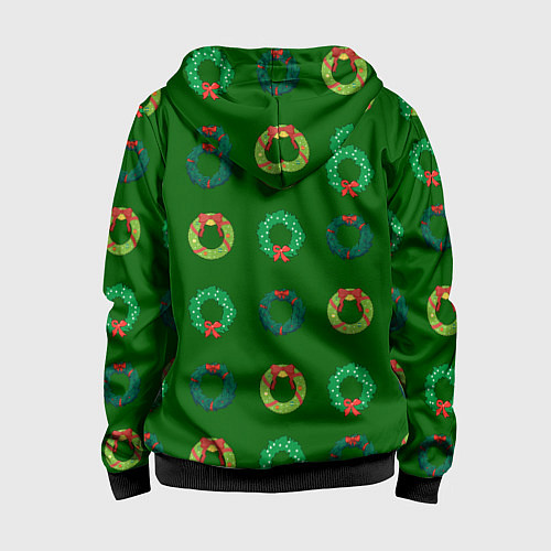 Детская толстовка на молнии Зеленые рождественские венки омелы / 3D-Черный – фото 2