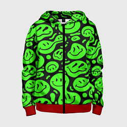 Детская толстовка на молнии Психоделические смайлы - салатовый неон