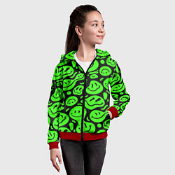 Толстовка на молнии детская Психоделические смайлы - салатовый неон, цвет: 3D-красный — фото 2