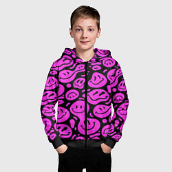 Толстовка на молнии детская Кислотный розовый в смайликах, цвет: 3D-черный — фото 2