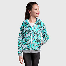 Толстовка на молнии детская Пятнистый абстрактный узор серый с бирюзовыми лини, цвет: 3D-меланж — фото 2