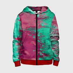 Толстовка на молнии детская Светло-розовые и зелёные краски растекаются, цвет: 3D-красный