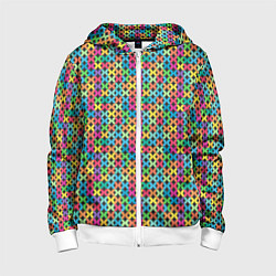 Толстовка на молнии детская Яркие вязаные крестики, цвет: 3D-белый