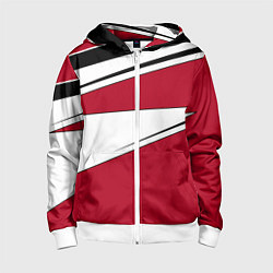 Толстовка на молнии детская Красно черная геометрия на белом, цвет: 3D-белый