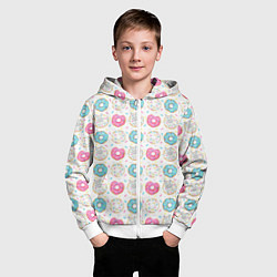 Толстовка на молнии детская Разноцветные пончики с серым зайцем, цвет: 3D-белый — фото 2