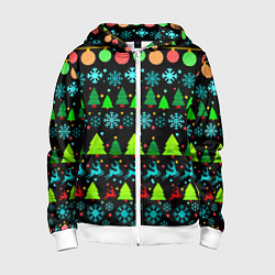 Детская толстовка на молнии Узор с ёлками и оленями