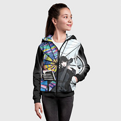 Толстовка на молнии детская Уэнсдэй играет на виолончели на фоне окна, цвет: 3D-черный — фото 2