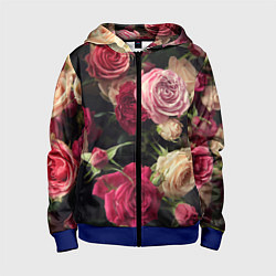 Толстовка на молнии детская Нежные кустовые розы, цвет: 3D-синий
