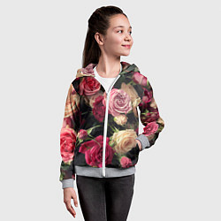 Толстовка на молнии детская Нежные кустовые розы, цвет: 3D-меланж — фото 2