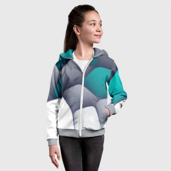 Толстовка на молнии детская Серо-бело-синий каменный паттерн, цвет: 3D-меланж — фото 2