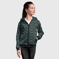 Толстовка на молнии детская Японский бирюзовый паттерн, цвет: 3D-черный — фото 2