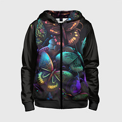 Детская толстовка на молнии Разные неоновые бабочки