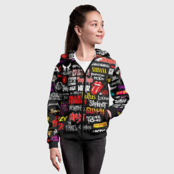 Толстовка на молнии детская Логотипы рок групп цветные, цвет: 3D-черный — фото 2