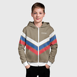 Толстовка на молнии детская Триколор - три полосы на песочном, цвет: 3D-белый — фото 2