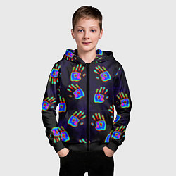 Толстовка на молнии детская Ладони тепловизор: черный фон - паттерн, цвет: 3D-черный — фото 2