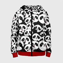 Толстовка на молнии детская Весёлые панды, цвет: 3D-красный